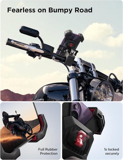 JOYROOM Motorcycle Phone Mount - 1s Auto Lock & 100mph Anti-Shake | Quick Install Handlebar Holder for All Phones