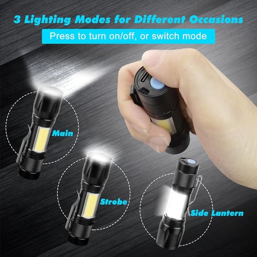 KunHe 6 Pack USB Rechargeable Mini Small LED Flashlights Bulk Camping Lantern Flashlight Bright High Lumens EDC Flash Light