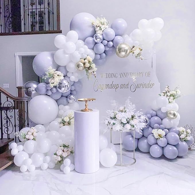 PartyWoo Dusty Blue Balloons 101pcs 12 Inch Boho Dusty Purple Muted Lavender Latex Balloons for Boy Baby Shower Anniversary Bachelorette Graduation Engagement Birthday Party Decorations Blue-F16