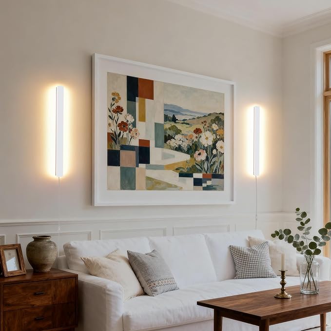 KELUOLY Modern Plug in Wall Sconces, 23.6 inch Frosted White LED Long Wall