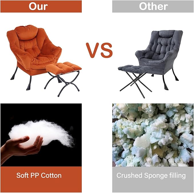 LITA Lazy Chair with Ottoman, Modern Lounge Accent Chair with Armrests and a Side Pocket, Leisure Upholstered Sofa Chairs Set, Reading Chairs with Footrest for Small Space,Orange