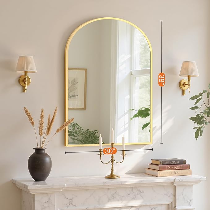 Sweetcrispy 38"x30" Arched Gold Bathroom Mirrors