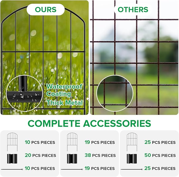 VANCASTLE Decorative Garden Fence 25 Panels, Total 26ft (L) x 24in (H) Rustproof Metal Wire Fencing Border Animal Barrier, Flower Edging for Landscape Patio Yard Outdoor Decor, Arched