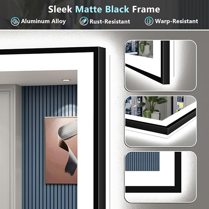 50x32 Black Framed LED Bathroom Mirror