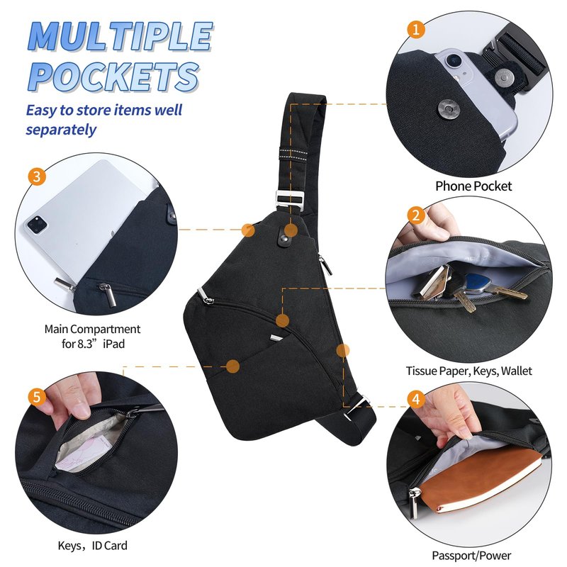 VADOO Sling Bag for Men and Women, Anti theft Crossbody Bag Lightweight Shoulder Chest Bag for Travel Gym Running