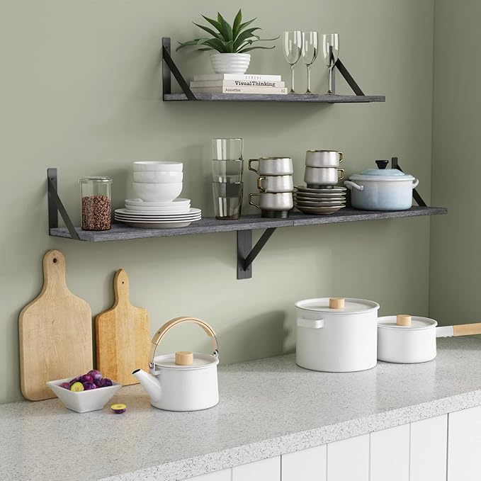 Forbena Gray Floating Shelves Wall Mounted Bookshelf Set of 3, 24 Inches Long 8