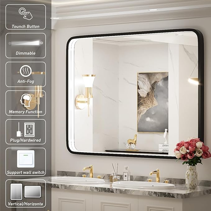 40X30 Inch Black Bathroom Mirror