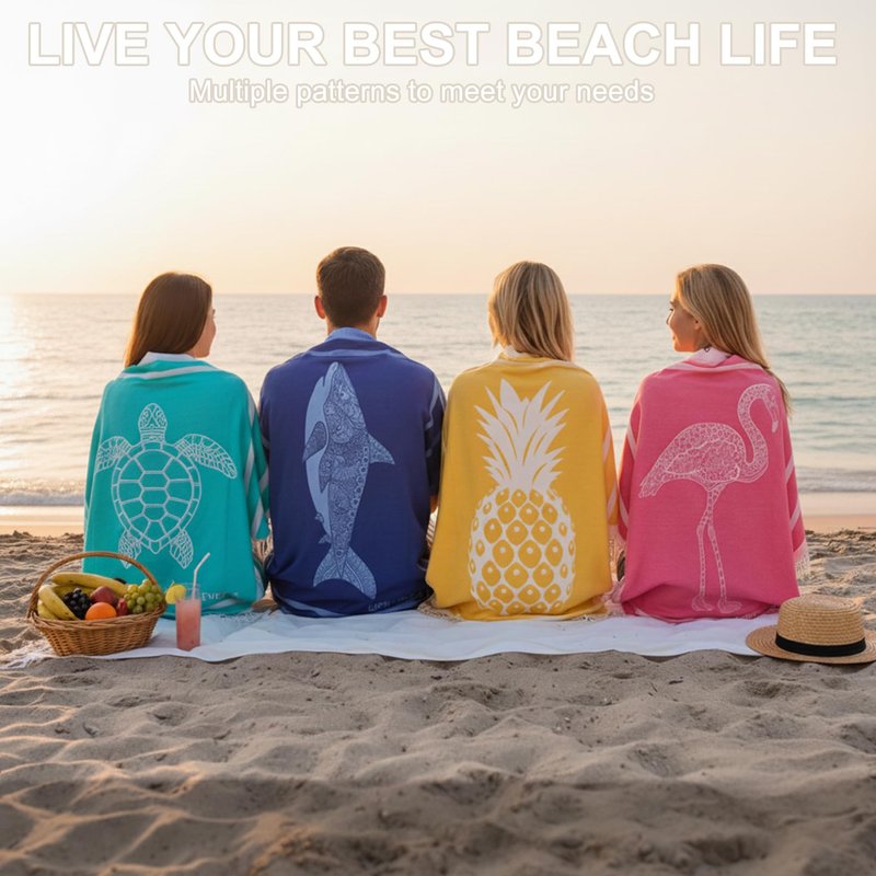 Genovega Oversized Cotton Turkish Beach Towels 72"x36" Lightweight Quick Dry Sandless Pool Swim Towel Large No Sand Compact Blanket Adult Travel Essentials Cruise Accessories Must Haves Blue Shark