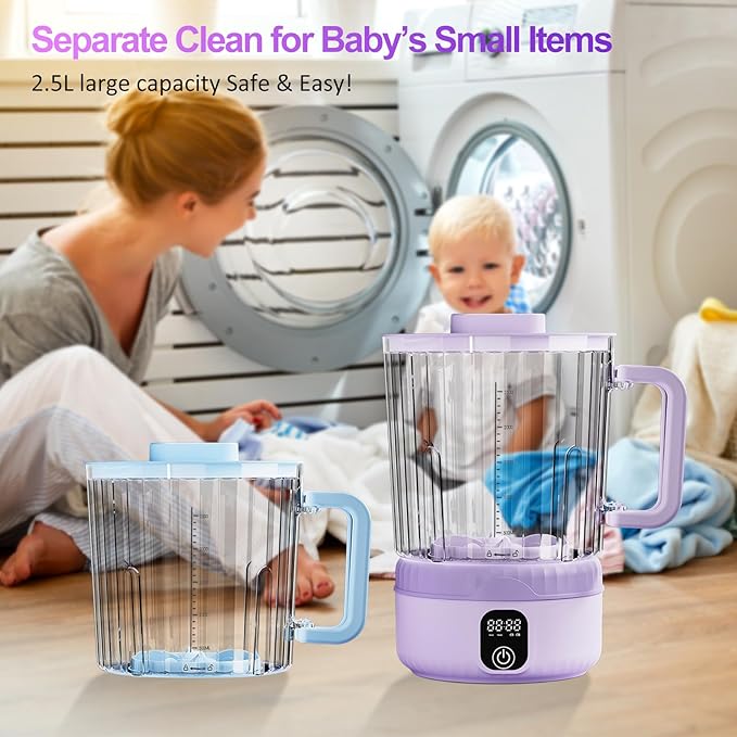 Underwear Washing Machine, Upgrade Double Bucket 2.5L Handle Portable Small Mini Washing Machine for Small Clothes, Rechargeable Travel Laundry Washer With Deep Cleaning, for Apartments, Dorms, RVs