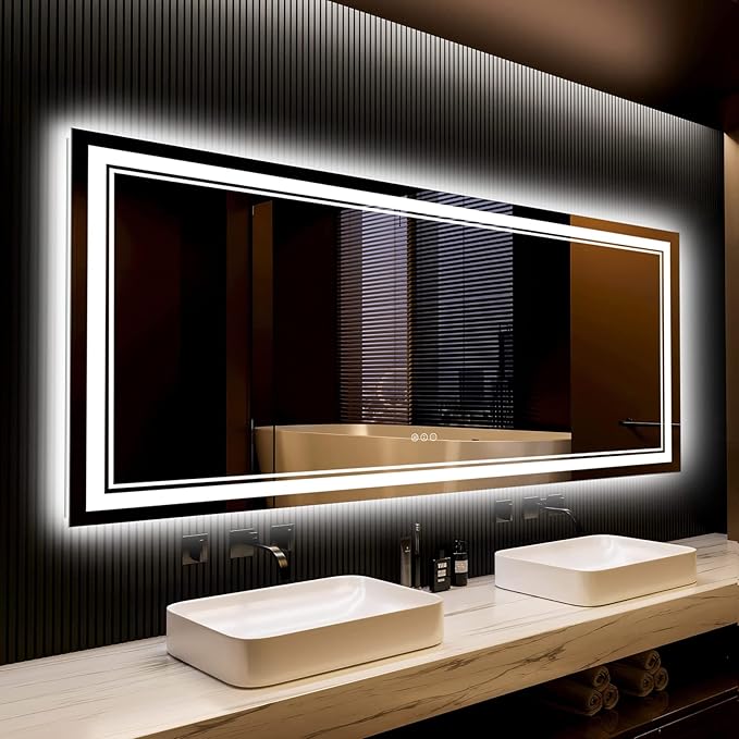 84x32 LED Bathroom Mirror with Lights, Backlit and Front Lit Anti-Fog Lighted