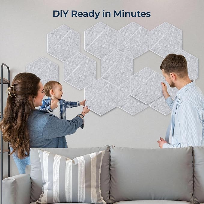 12 Pack Hexagon Acoustic Panels, Self-Adhesive Acoustic Wall Panels
