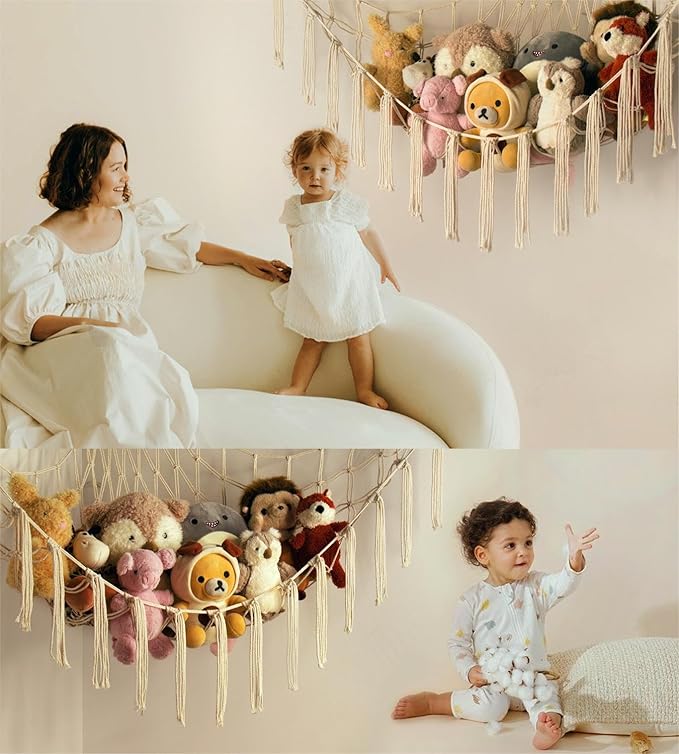 Stuffed Animal Storage Hammock Net - Toy Hammock Net for Stuffed Animals Corner - Hanging Stuff Animal Organizer Holder Large Size Baby Nursery Room Decor
