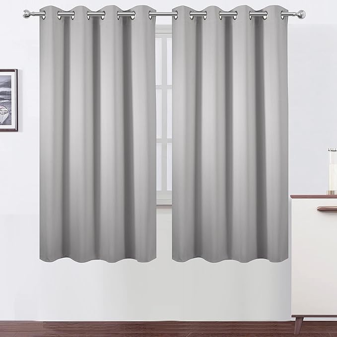 LEMOMO Light Grey Blackout Curtains 66 x 63 Inch Length/Set of 2 Curtain