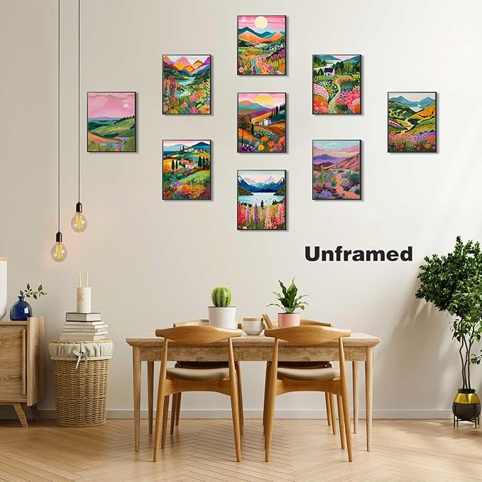 Plant Floral Landscape Wall Art Set of 9, Colorful Abstract Nature Landscape Posters Wall Decor, Boho Canvas Artwork for Living Room Dining Room Bedroom Bathroom Home Decoration 8x10In Unframed