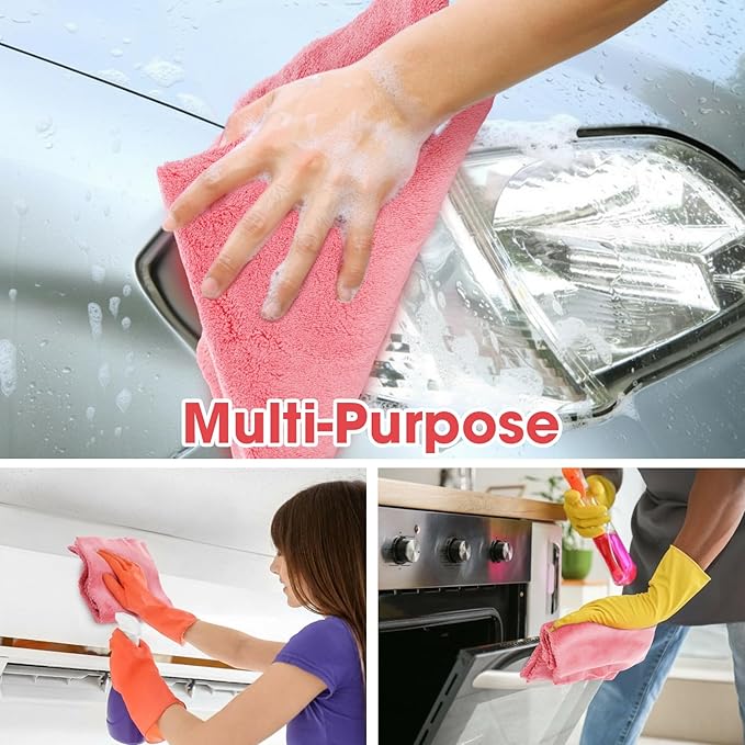 Shimeyao 30 Pcs 16 x 16 Inch Edgeless Microfiber Plush Towels for Cars Detailing Drying Wash Polishing Absorbent Cleaning Cloths, 500 GSM (Vivid Red)