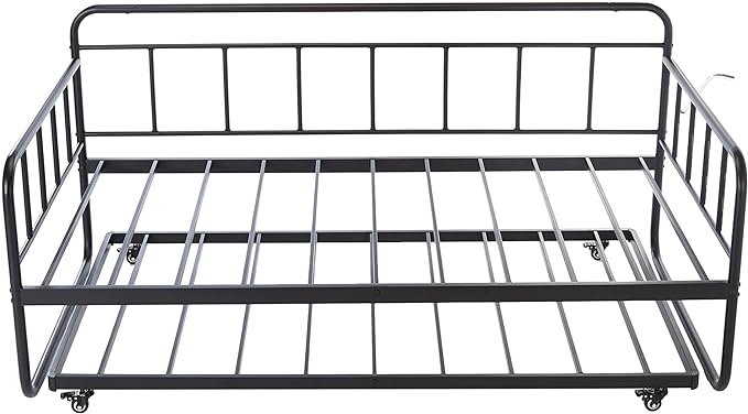 Amazon Basics Twin Daybed and Trundle Bed Frame Set, Space Saving Steel Slat Support, Easy Assembly, Twin Size, Black, 77.3 x 40 x 35.4 in