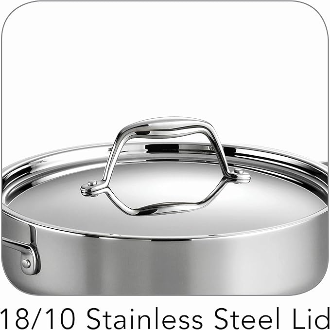 Tramontina Signature Tri-Ply Clad Stainless Steel 6-Quart Braiser Pan with Lid, Induction-Ready, Dishwasher-Safe, NSF-Certified, Made in Brazil