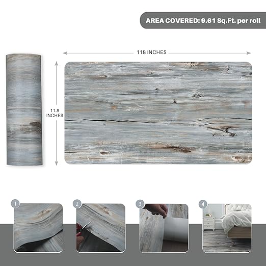 Wood Grain Peel and Stick Floor Tiles – 11.8” Width, Full Roll Length of 118" –