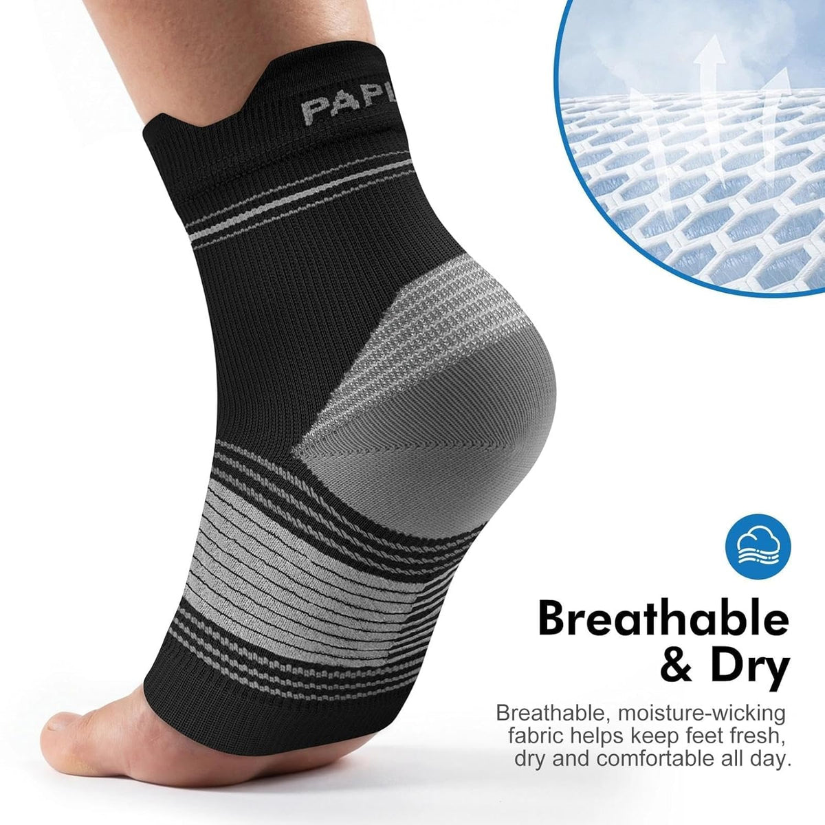 Skiennix Plantar Fasciitis Socks - Compression Ankle Brace with Arch Support for Pain Relief | Black, Medium - 6 Pairs