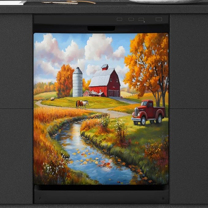 Autumn Farm Lake Trees Dishwasher Magnet Cover for The Front Magnetic Dishwasher Door Covers Dish Washer Sticker Wrap Home Decorative Appliances Panel Decal Kitchen Decor 23" x 26" (Magnetic)