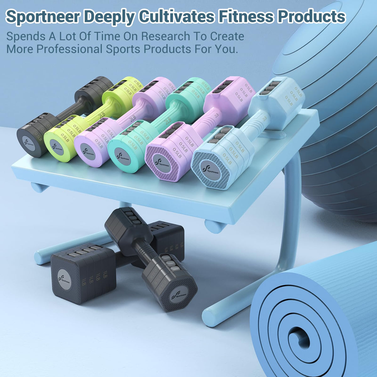 Adjustable Dumbbells Hand Weights Set: Sportneer 4 In 1 Weight Each 2lb 3lb 4lb 5lb Free Weights Dumbbells Set for Women Fast Adjust Dumbbell Set for Men Home Gym Workout Strength Training Exercise