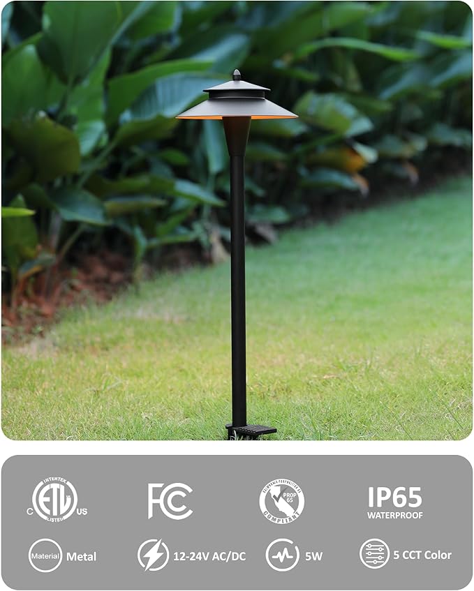 Pathway Lights Low Voltage, 5W 2200K/2700K/3000K/4000K/5000K 20 Inch Black, 12V LED Wired Low Voltage Landscape Lighting for Outdoor Yard Garden Walkway Driveway Pathway Path, ETL, Pack of 6