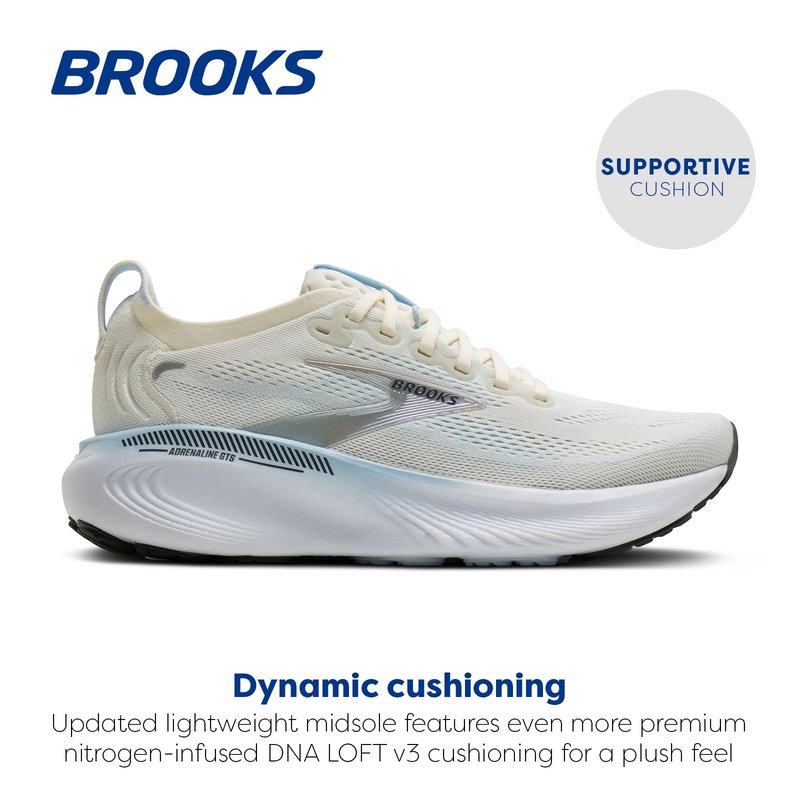 Brooks Women’s Adrenaline GTS 25 Supportive Running & Walking Shoe - Star White/Nantucket/Chrome - 7.5 Medium