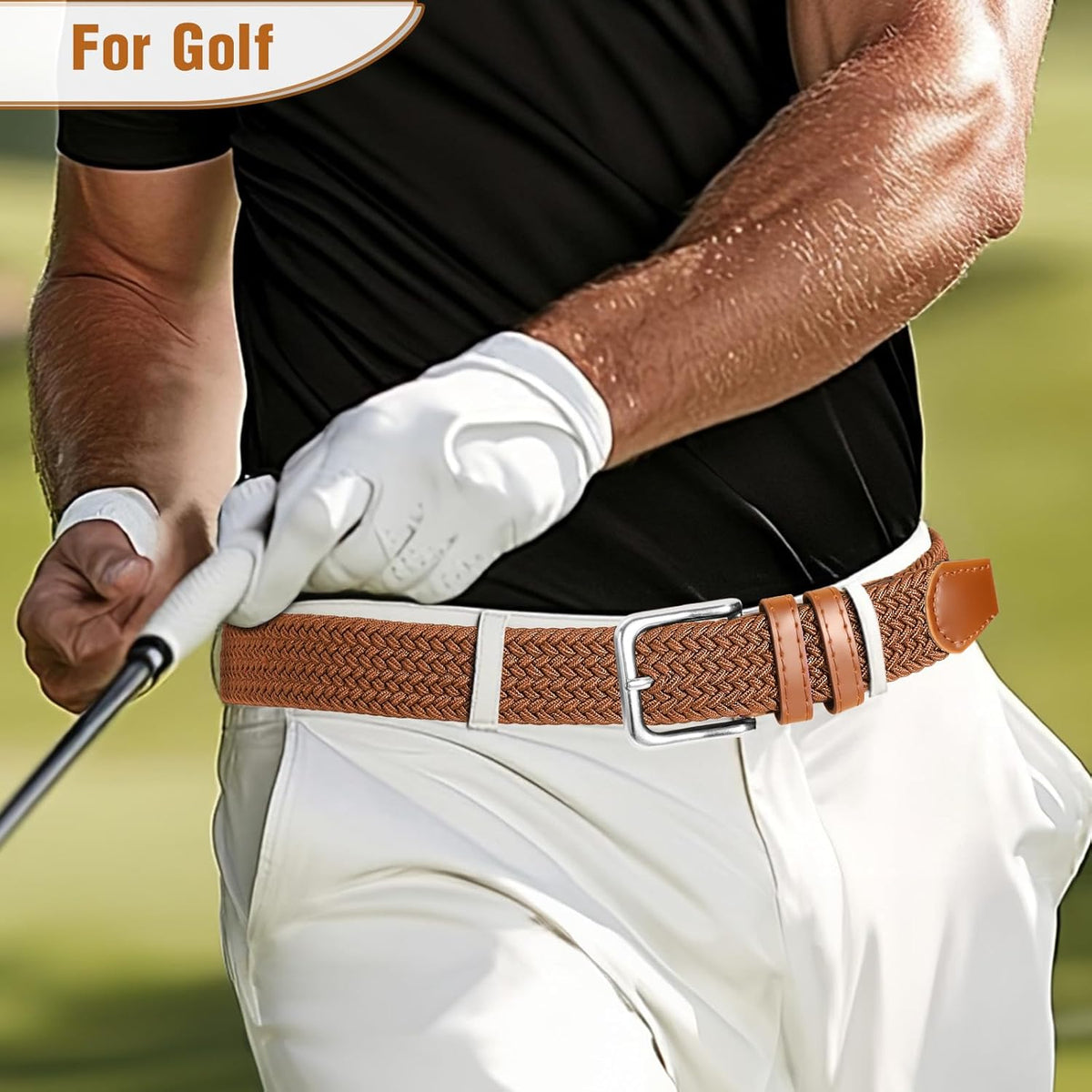 Skiennix Men's Braided Stretch Belt - Versatile Accessory for Golf, Casual Shorts & Jeans
