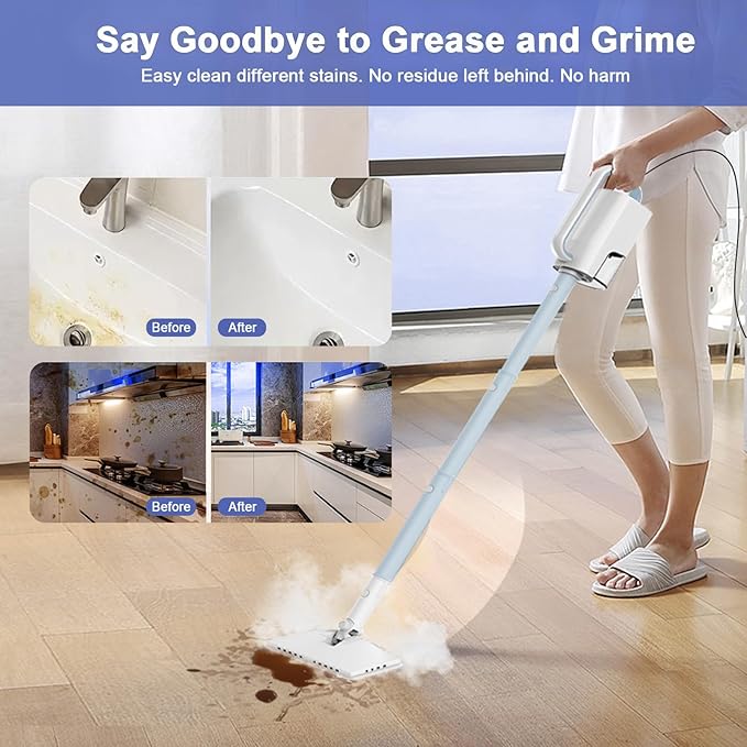 Steam Cleaner, 6 in1 Rotated Steam Mop Cleaner with 2 Modes, 2 Microfiber Pads, 400ML Removable Tank, 23FT Power Cable, Detachable Steam Mops for Floor, Laminate Floor, Tiles Cleaning (Sapphire Blue)