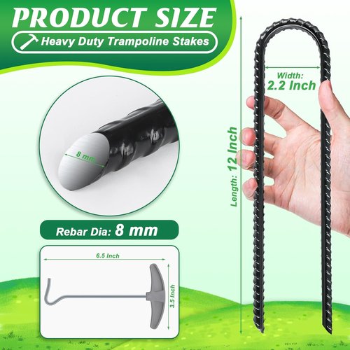 Gtongoko Heavy-Duty Trampoline Stakes - Galvanized Steel U-Shaped Ground Anchors | Black