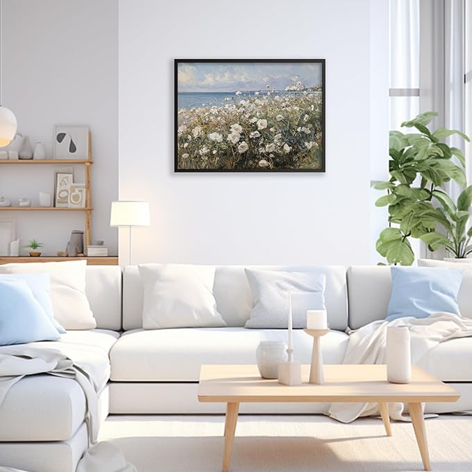 Nature Landscape Wall Art Coastal Wildflower Poster 24X36 inch Black Framed
