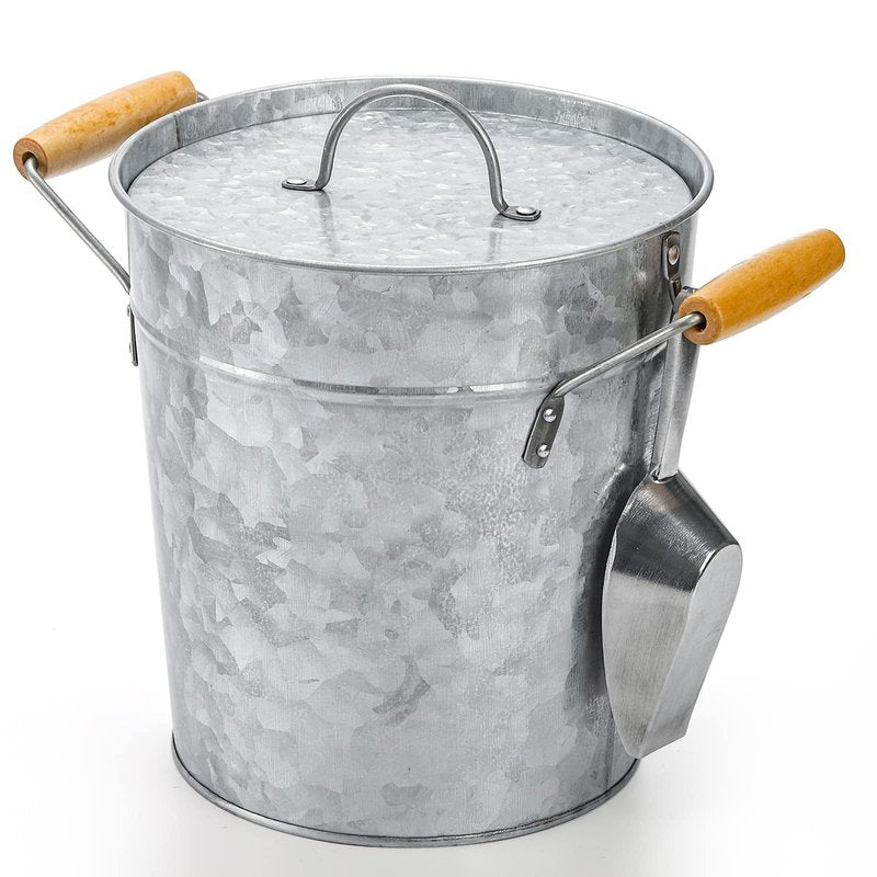 Frcctre Farmhouse 4 Liter Ice Bucket with Lid, Galvanized Metal Beverage Tub with Scoop and Handles, Drink and Wine Chiller for Bar, Party, BBQ, Great for Indoor and Outdoor Use