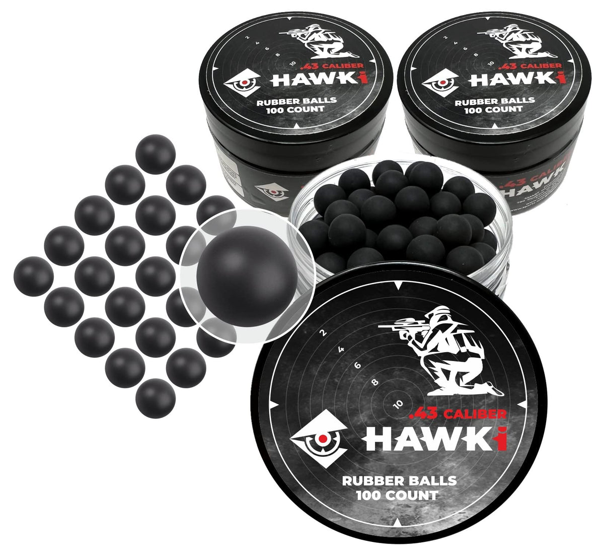 Hawki .43 Cal Training Rubber Balls for Paintball Guns 300 Pack (Black)