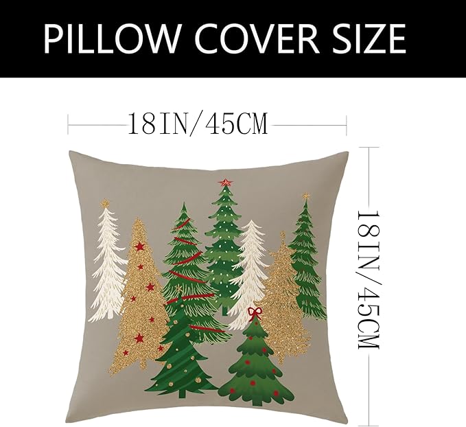 Christmas Pillow Covers 18x18 Inch Set of 2 Gray Decorative Christmas Tree Throw Pillows Linen Winter Holiday Decor for Home Sofa Couch Bed Chair