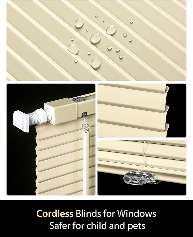 UNISHADES No Drill Blinds for Windows 1" Vinyl L-Shaped Slats Cordless Mini