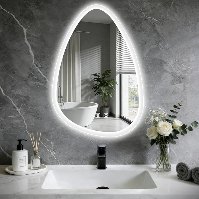 20x28 LED Bathroom Mirror with Lights Irregular, Lighted Bathroom Vanity Mirror
