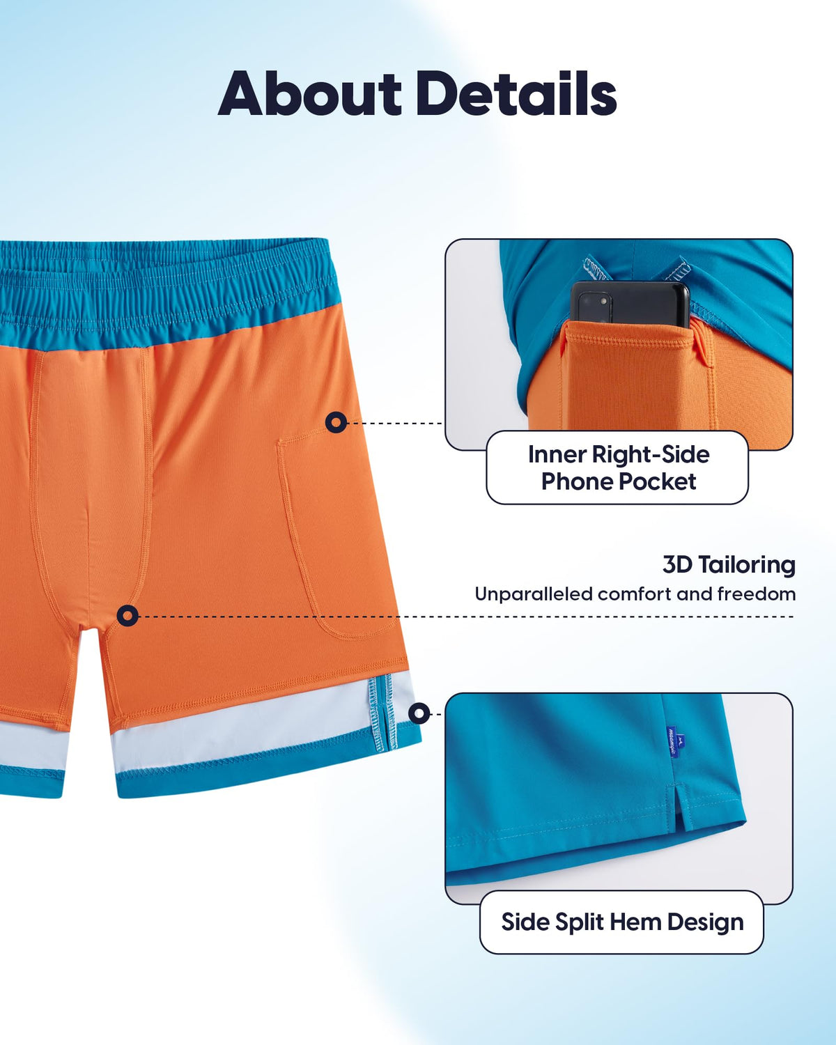maamgic Mens Swim Trunks - Mens Bathing Suit with Compression Liner 7 Inch Quick Dry Fshion Stretch Zipper Pockets Swimwear Peacock Orange