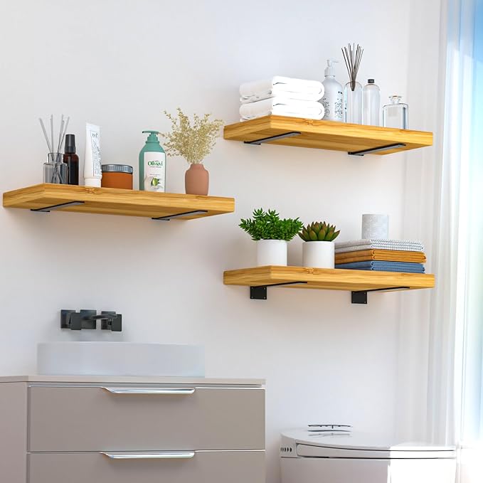 4 Pack - 14 inch Black Hidden L Shelf Bracket Iron Floating Shelf Brackets