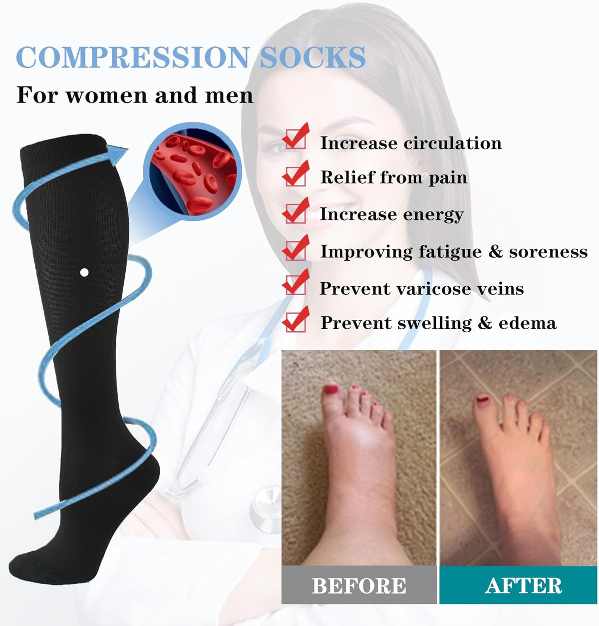 Skiennix Compression Socks - 20-30 mmHg Support for Men & Women | Ideal for Running, Hiking & Recovery