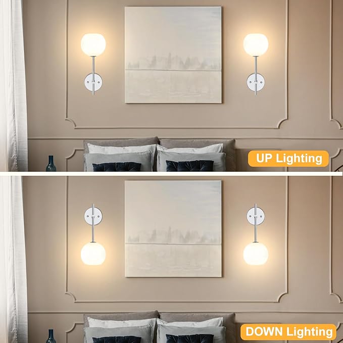 Chrome Battery Operated Wall Sconces Set of 2, Rechargeable Wireless Wall Lights