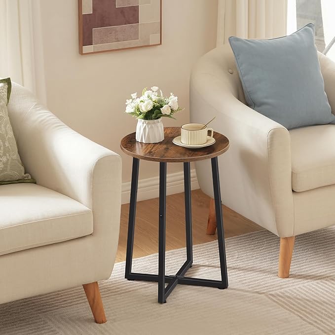 HOOBRO Side Tables Set of 2, Round End Accent Tables with Sturdy Metal Pedestal, 15.7" Round Nightstands, for Living Room, Bedroom, Balcony, Office, Rustic Brown BF95BZP201