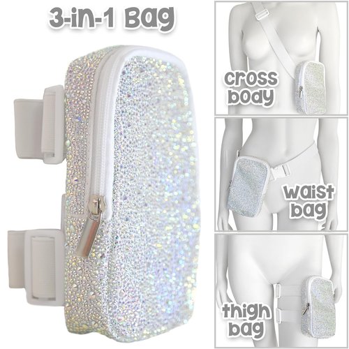 3-IN-1 Thigh Bag Fanny Pack Crossbody Bag | Rhinestone Carnival Leg Harness for Women | Bling Waist Bag | Rave Leg Pack