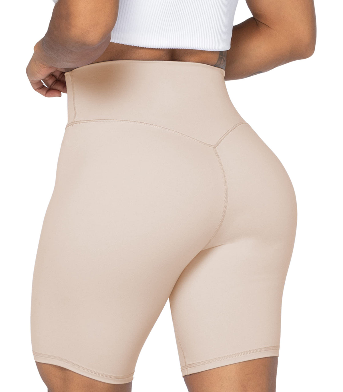 Sunzel 8" High Waist Biker Shorts for Women No Front Seam Soft Yoga Workout Gym Bike Shorts Tummy Control Squat Proof Beige
