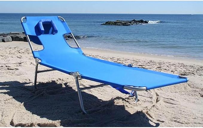Ostrich 2-Pack Beach Lounge Chair, Folding & Reclining Outdoor Chaise Lounger, Blue - Portable Adjustable Recliner Chair for Lawn, Pool, Patio, Garden, and Yard