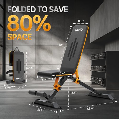 YAMO Adjustable Foldable Weight Bench for Home Gym, Full Body Workout Bench with Fast Folding, 660lbs Weight Capacity, Incline Decline Flat Exercise Bench