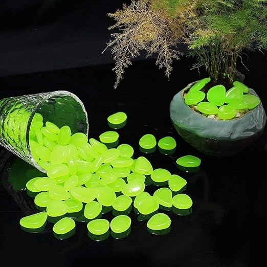 340 Pcs Glow in The Dark Garden Pebbles, Gardening Luminous Glow Stones Outdoor Decor Glowing Water Fish Tank Gravel (Green)