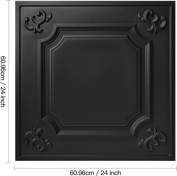 Art3d Drop Ceiling Tiles 24x24, Wainscoting Panels Glue Up 2x2, Cloud-Black