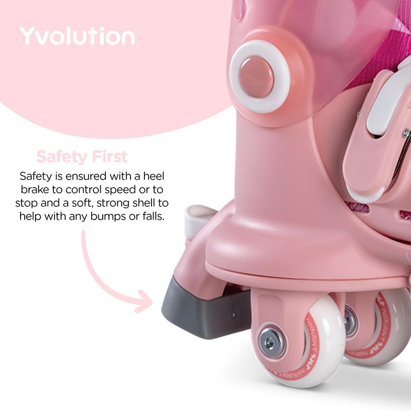 Yvolution Learner Twista Skates – 2-in-1 Adjustable Kids Roller Skates for Ages 2+ – Converts from Tri-Wheel to Inline Skates – No Tools Needed – US Size 7-11, Pink