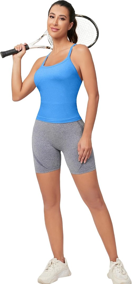 MathCat Workout Tank Top - Built-In Bra Sleeveless Gym Shirt for Women | Seamless Racerback Yoga Top