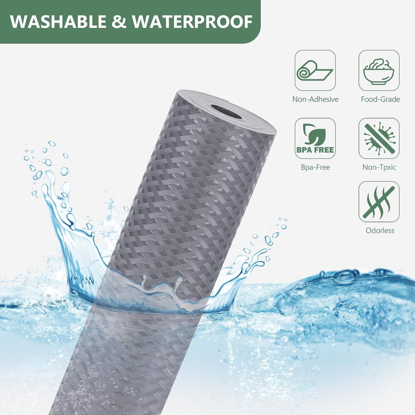 Shelf Liners, Non-Adhesive Drawer Liner, Waterproof & Oil-Proof Kitchen Cabinet Cupboard Liner Plastic EVA Material BPA Free Fridge Liner Mats Paper Protector for Shelves (Grey/20in x 240in)